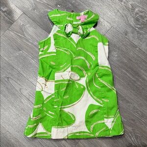 Lilly Pulitzer Girls Green and White Delia Dress with Gold Accents, Size 4